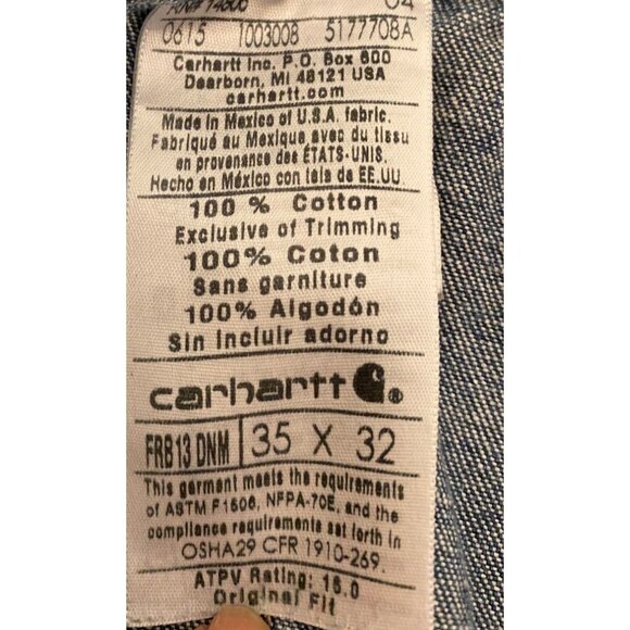 Carhartt FR Mens Flame-Resistant Relaxed-Fit Denim Jeans 35x32 100% Cotton - Picture 3 of 12